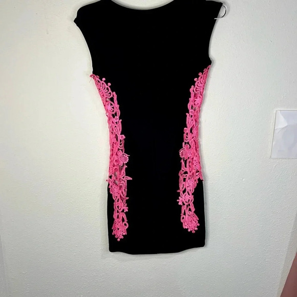 Symphony Black Dress Pink Open Cutout Stitch Sides Bodycon Mini Dress Size Small - Picture 5 of 15